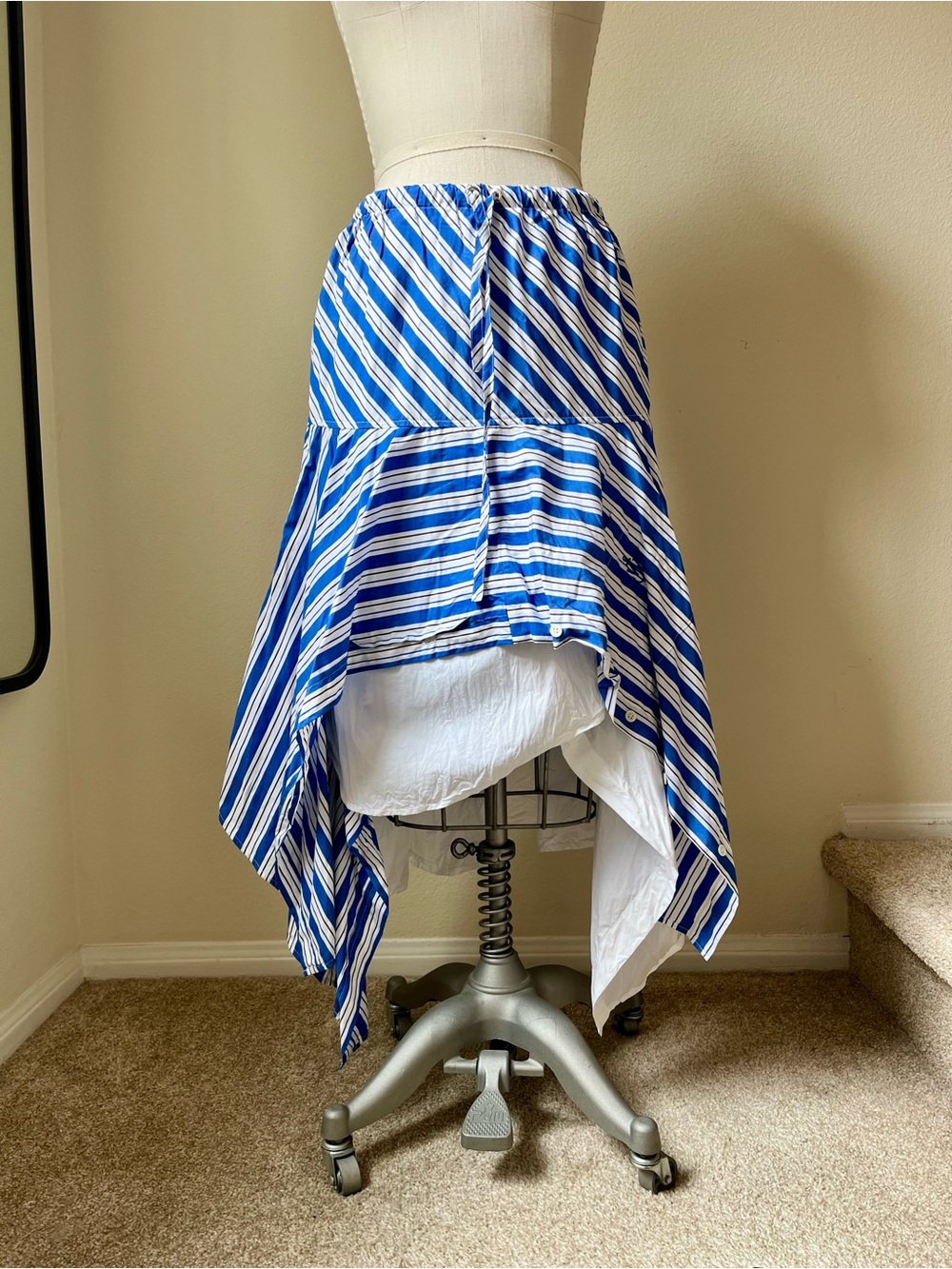 JW Anderson Striped Blue & White Handkerchief Hem Skirt - Picture 2 of 6